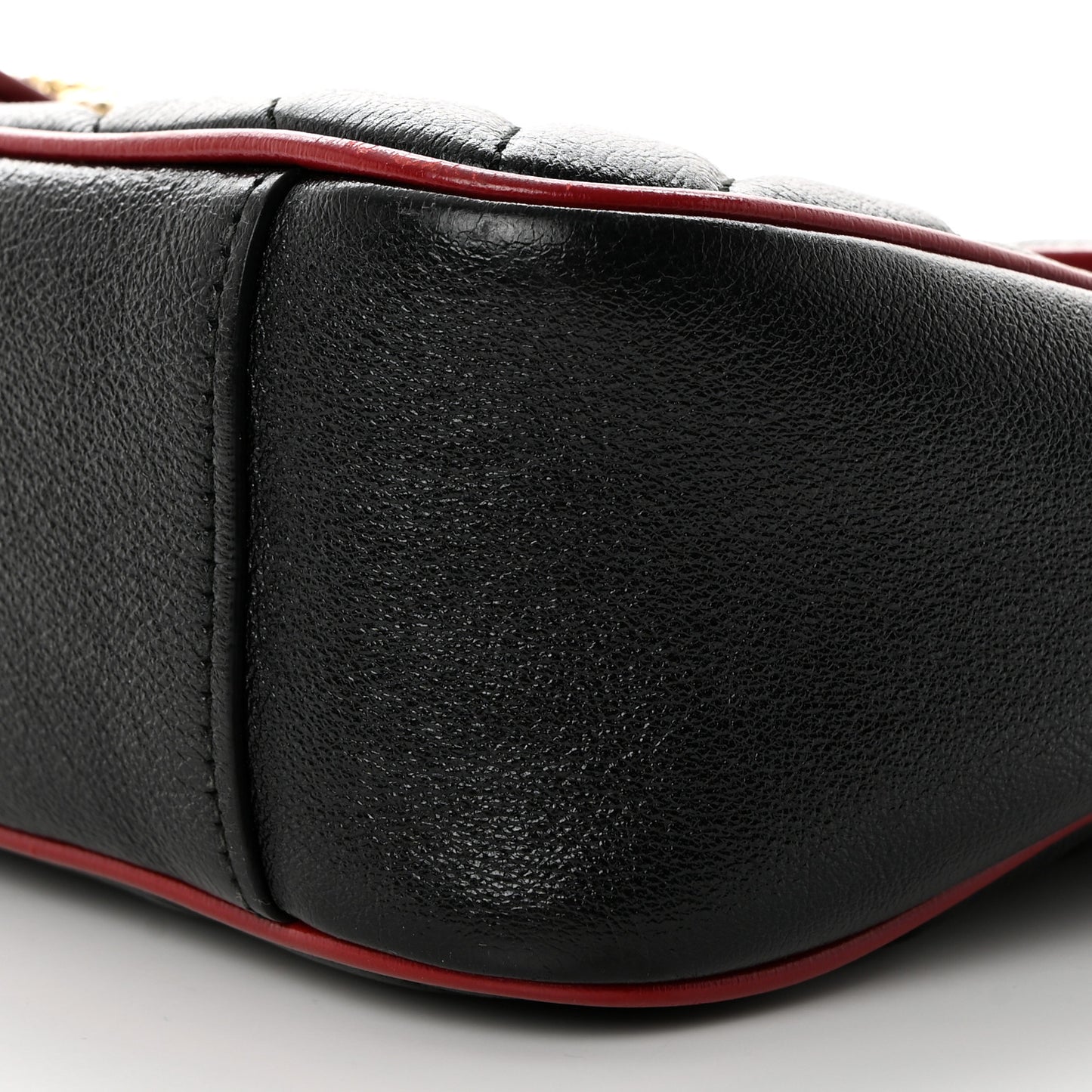 Vintage Effect Calfskin Matelasse Diagonal Small Torchon GG Marmont Shoulder Bag Black Romantic Cherry