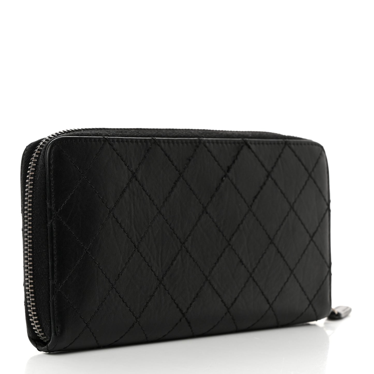 Aged Calfskin Quilted Reissue Large Gusset Zip Around Wallet Black