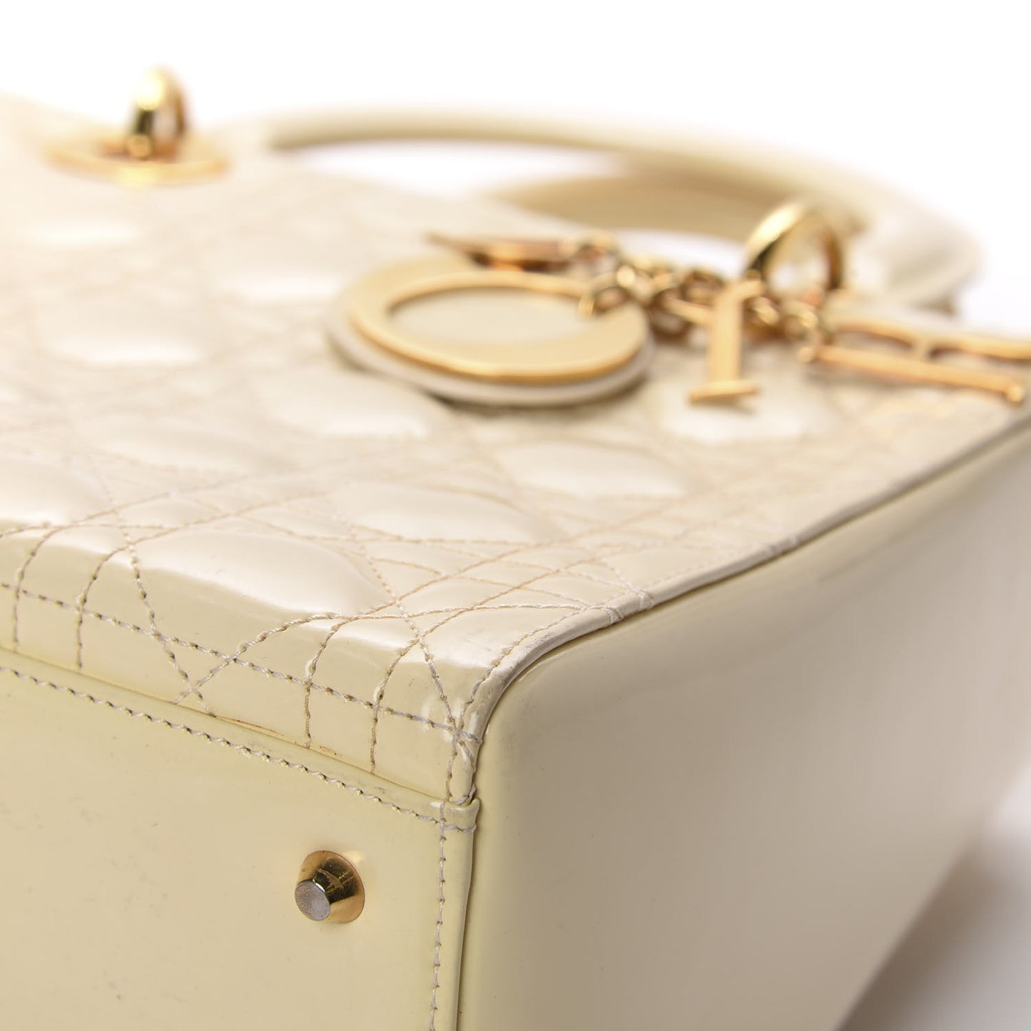Patent Cannage Medium Lady Dior Ivory
