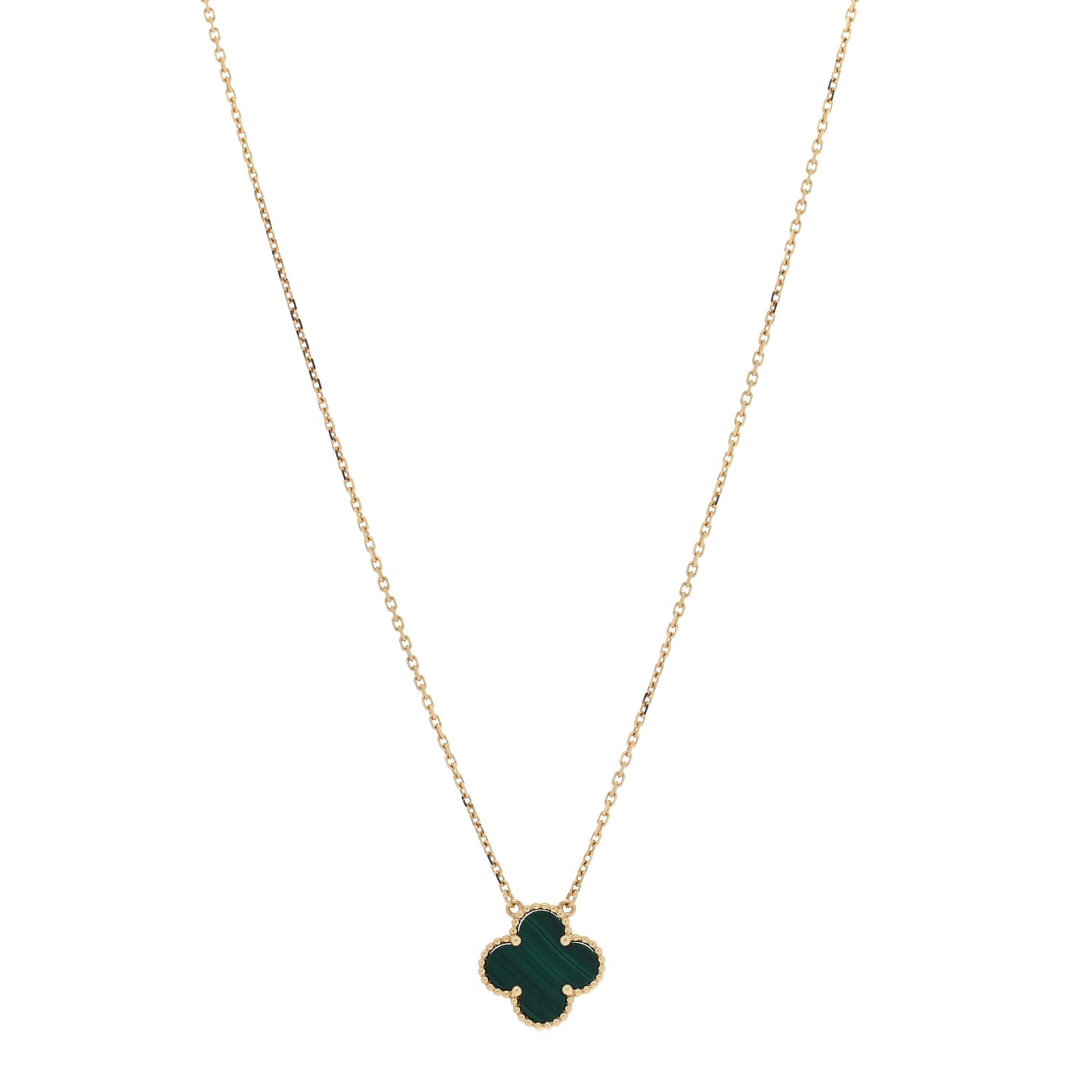 18K Yellow Gold Malachite Vintage Alhambra Pendant Necklace