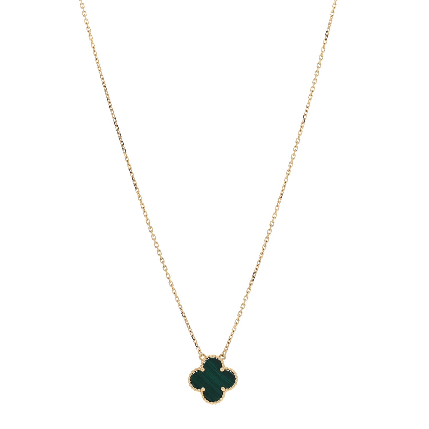 Van Cleef & Arpels 18K Yellow Gold Malachite Vintage Alhambra Pendant Necklace 1 of 5