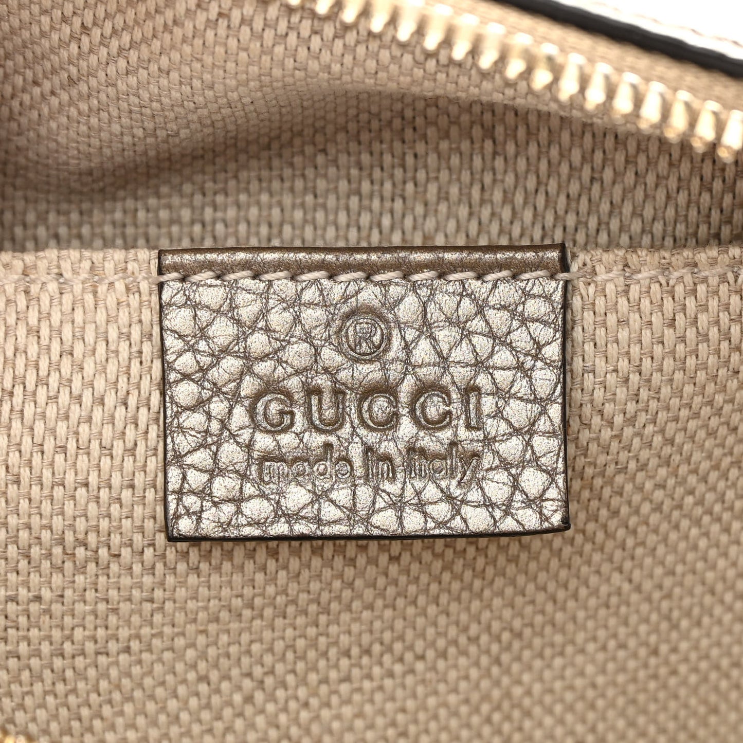 Metallic Pebbled Calfskin Small Soho Disco Bag Golden Beige