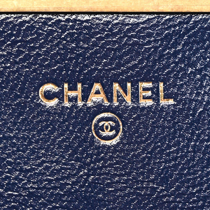 Chanel Goatskin Stitched Golden CC Flap Clutch Navy 6 of 9