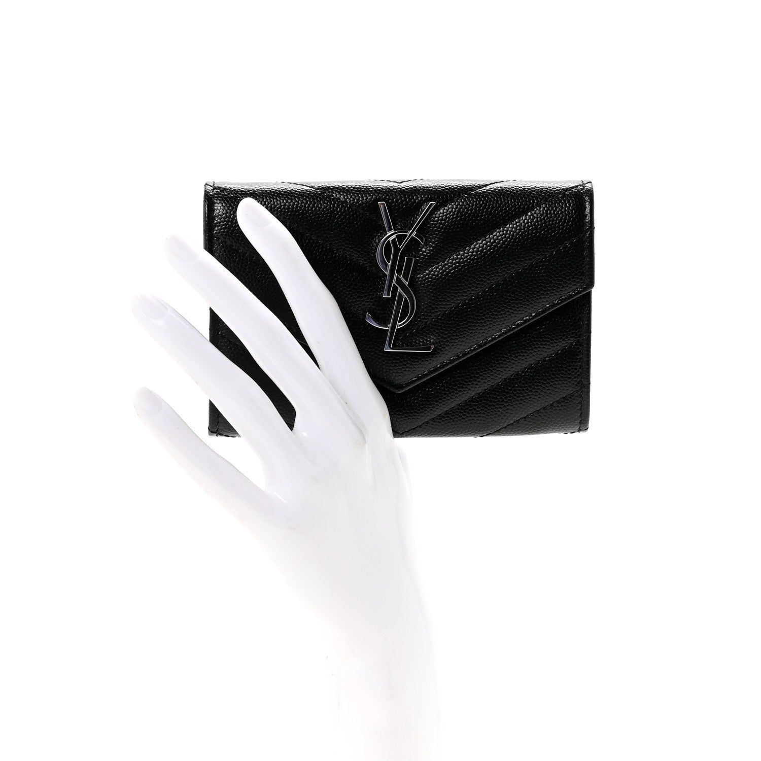 Saint Laurent Grain De Poudre Matelasse Chevron Small Monogram Envelope Wallet Black 2 of 7