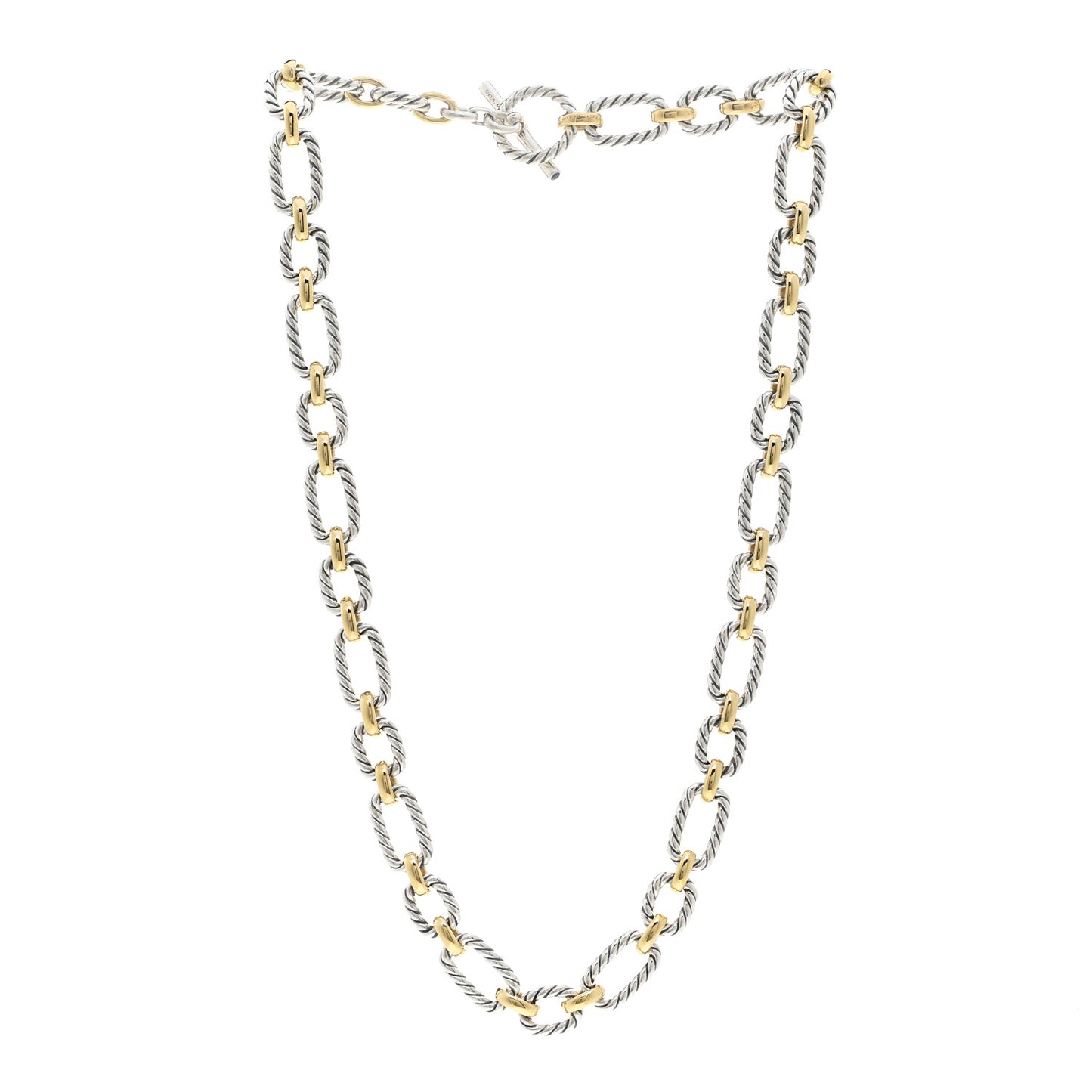 Sterling Silver 18K Yellow Gold Blue Sapphire 9.5mm Cushion Link Necklace