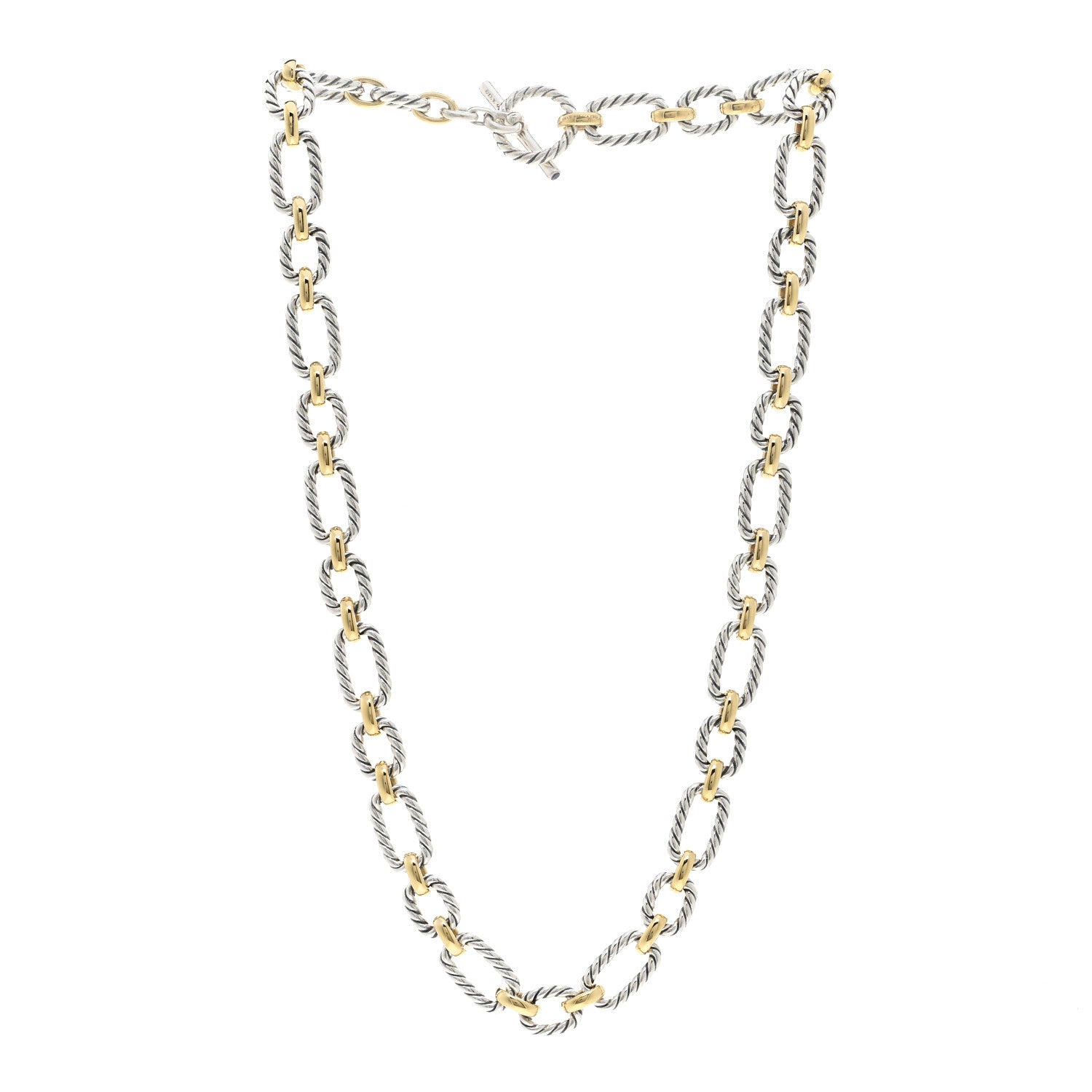 David Yurman Sterling Silver 18K Yellow Gold Blue Sapphire 9.5mm Cushion Link Necklace 3 of 4