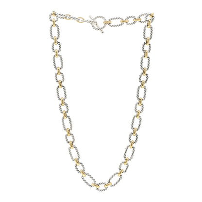 David Yurman Sterling Silver 18K Yellow Gold Blue Sapphire 9.5mm Cushion Link Necklace 3 of 4
