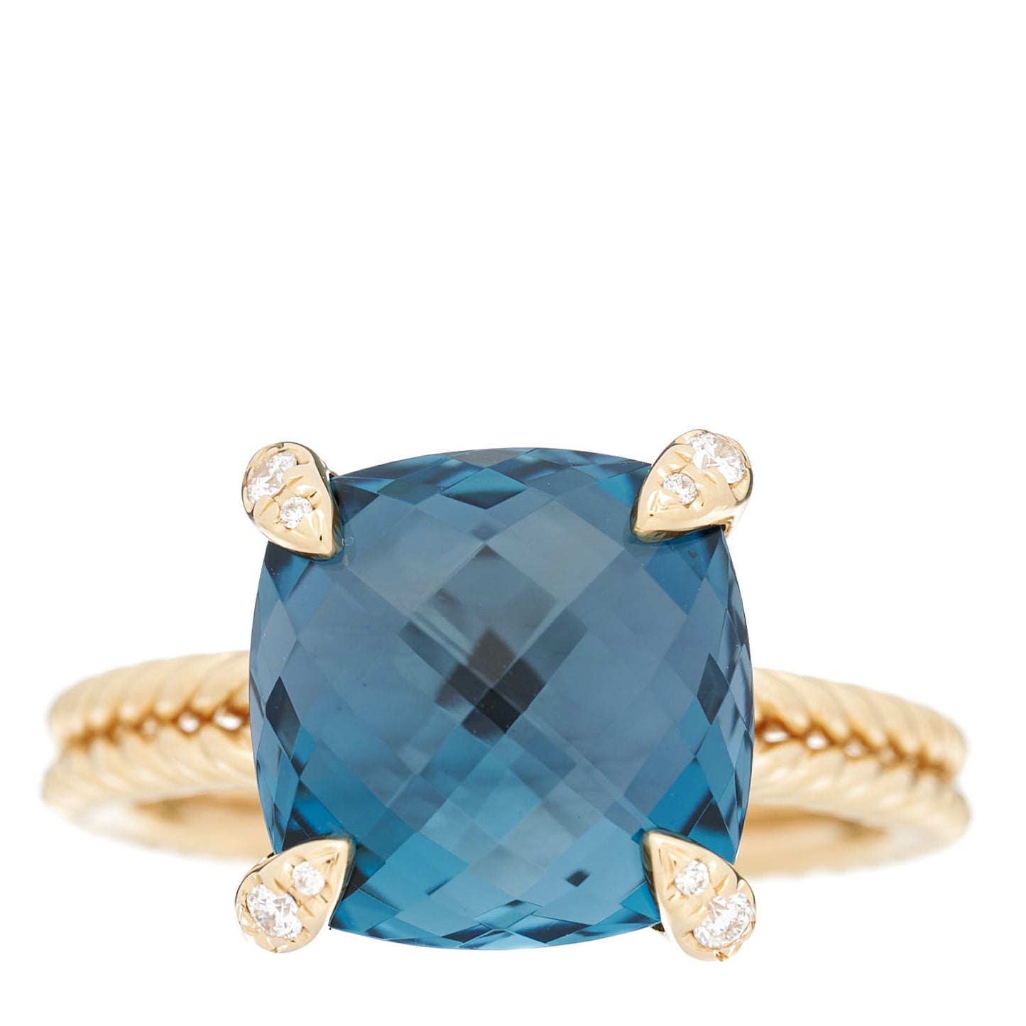 18K Yellow Gold Diamond Hampton Blue Topaz 11mm Chatelaine Ring 54 6.75
