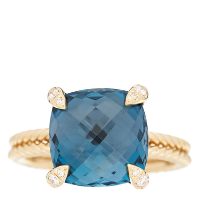David Yurman 18K Yellow Gold Diamond Hampton Blue Topaz 11mm Chatelaine Ring 54 6.75 1 of 4