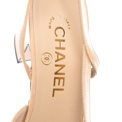 Chanel Goatskin Grosgrain Cap Toe CC Slingback Pumps 37.5 Beige Black 7 of 10