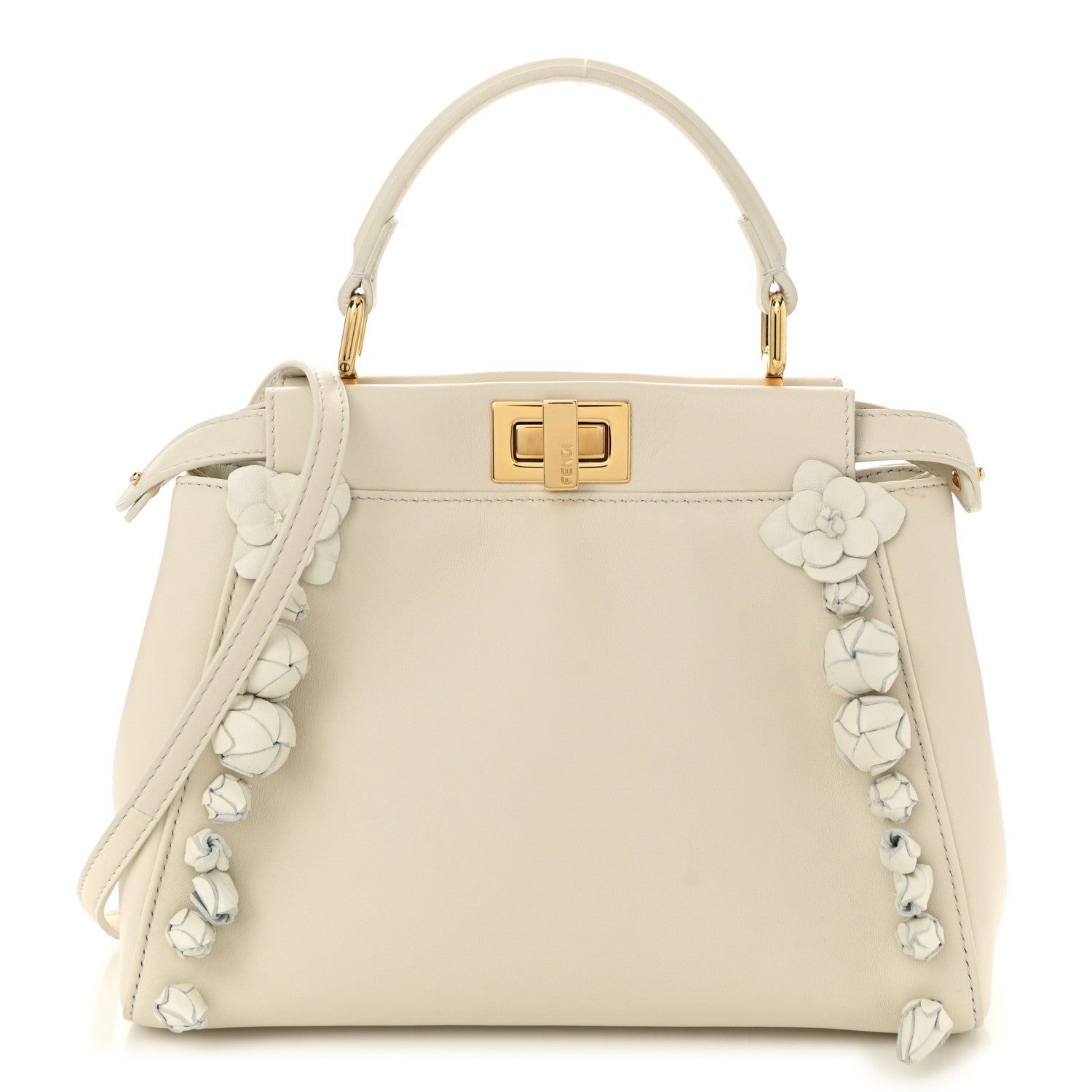 Fendi Nappa Rosebud Mini Peekaboo Iconic Satchel Bianco 1 of 10