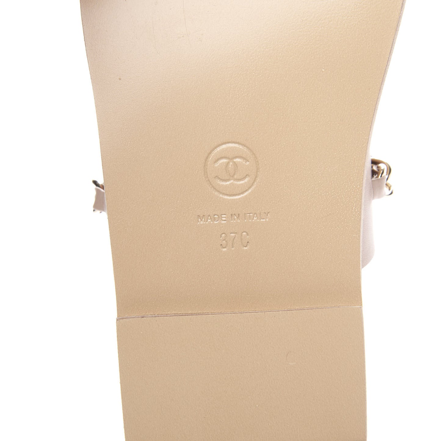 Calfskin Chain CC Logo Toe Ring Sandals 37 Beige