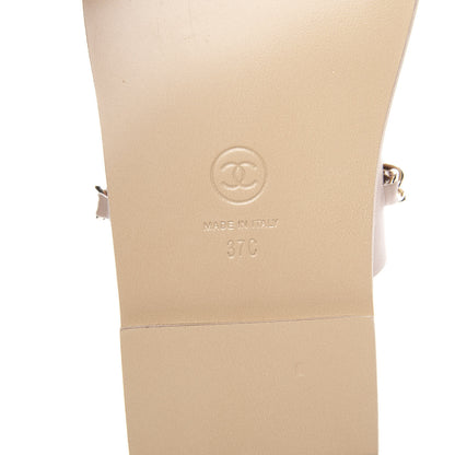Chanel Calfskin Chain CC Logo Toe Ring Sandals 37 Beige 9 of 13
