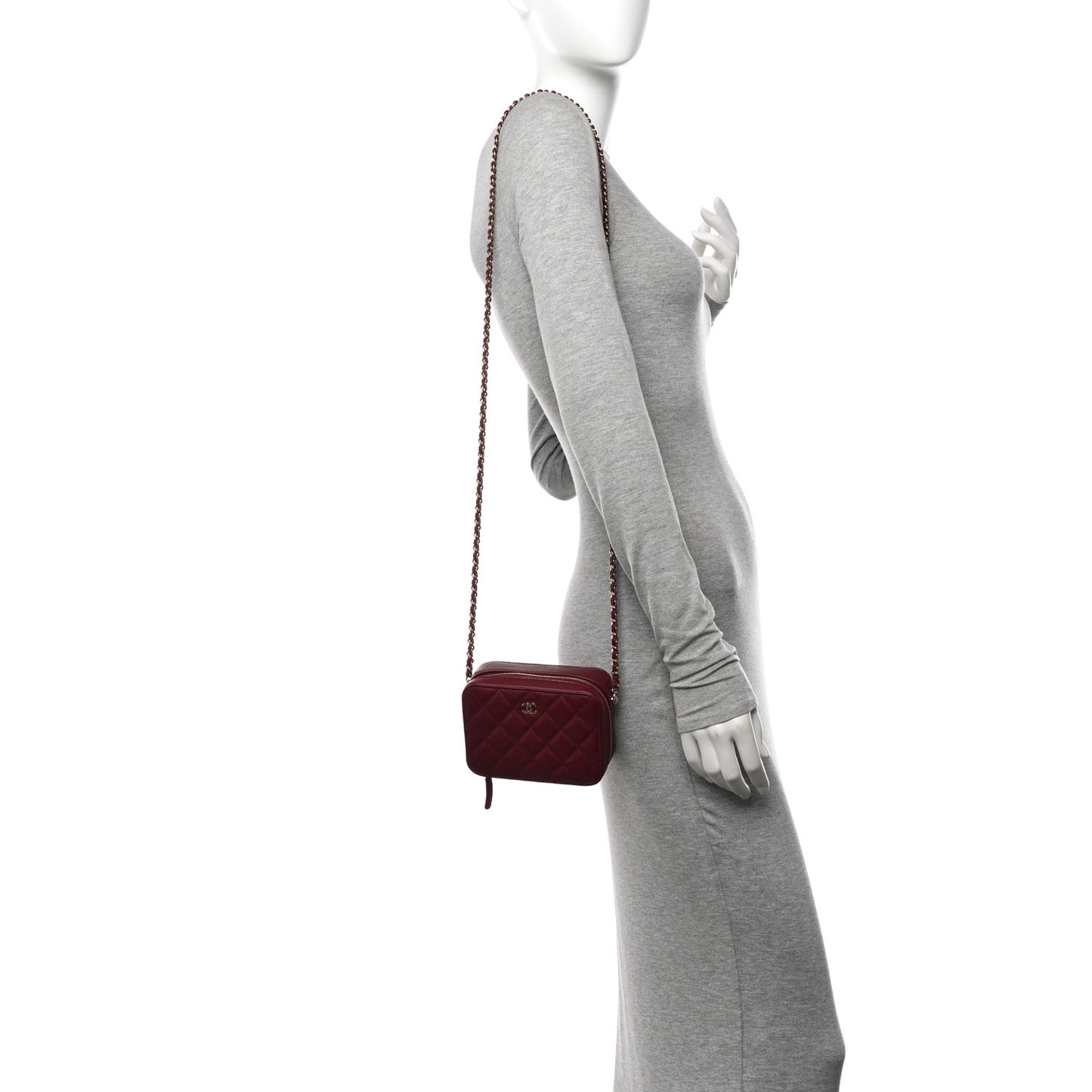 Caviar Quilted Camera Bag Burgundy