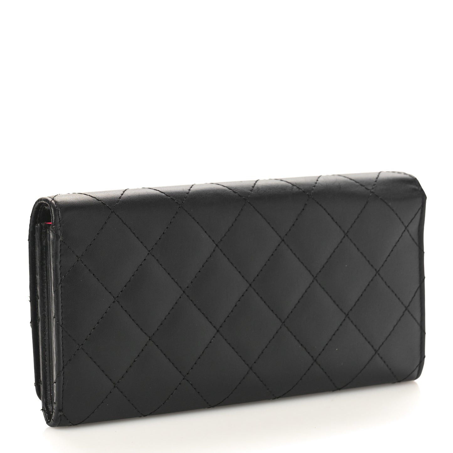 Calfskin Quilted Cambon Gusset Flap Wallet Black