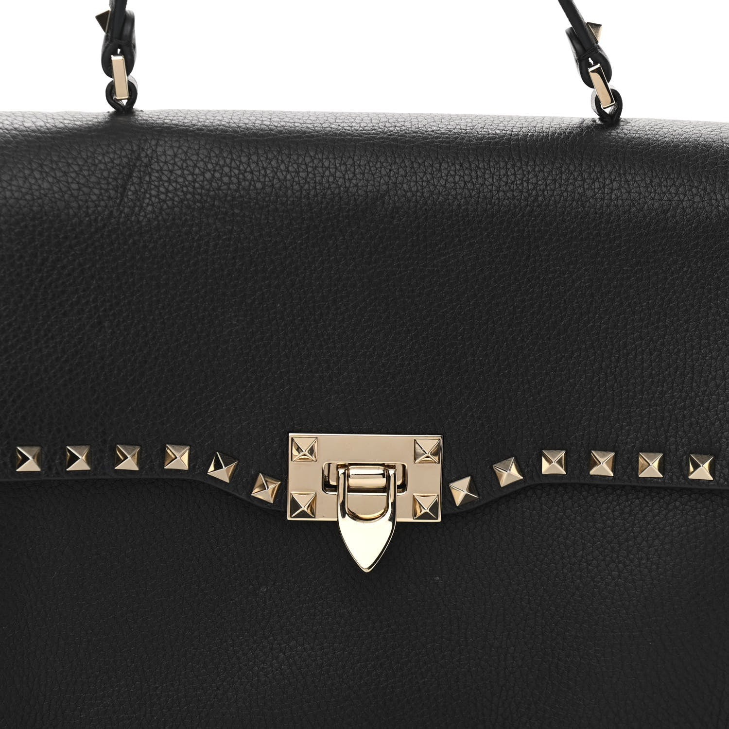 Valentino Garavani Grained Calfskin Rockstud Top Handle Flap Shoulder Bag Black 8 of 10