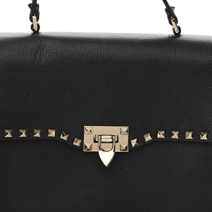 Valentino Garavani Grained Calfskin Rockstud Top Handle Flap Shoulder Bag Black 8 of 10