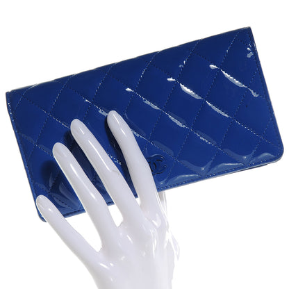 Chanel Patent Quilted Yen Wallet Dark Blue 2 of 8