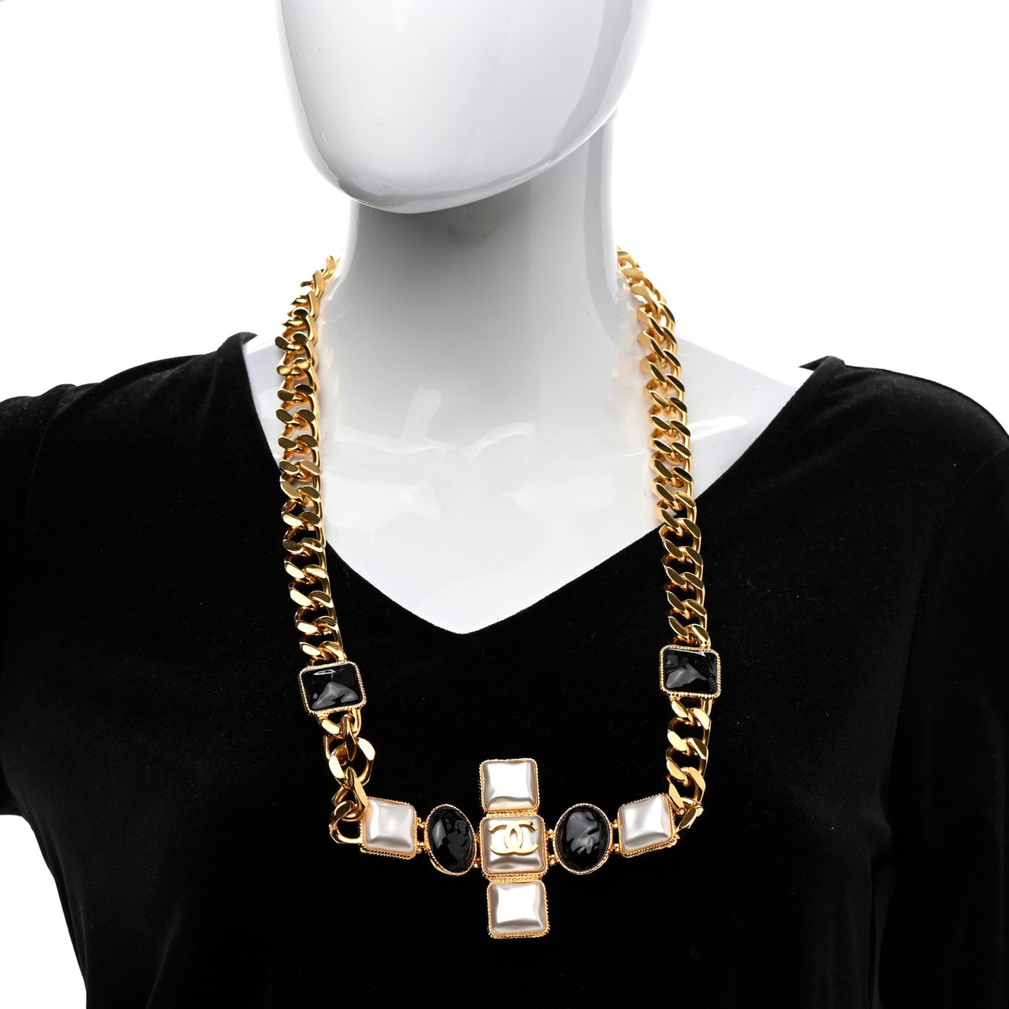 Metal Pearl Resin Obazine CC Choker Gold Black