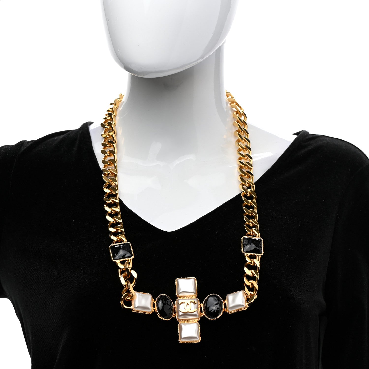 Chanel Metal Pearl Resin Obazine CC Choker Gold Black 2 of 6