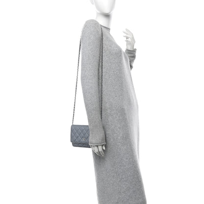Chanel Metallic Lambskin Quilted Wallet On Chain WOC Silver 2 of 10