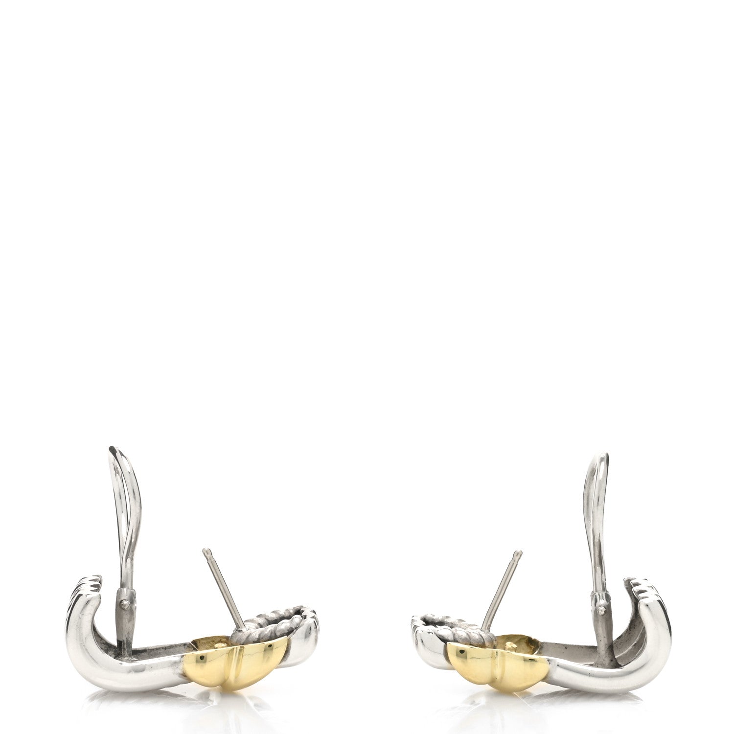 David Yurman Sterling Silver 14K Yellow Gold Classic Wheat Earrings 3 of 4