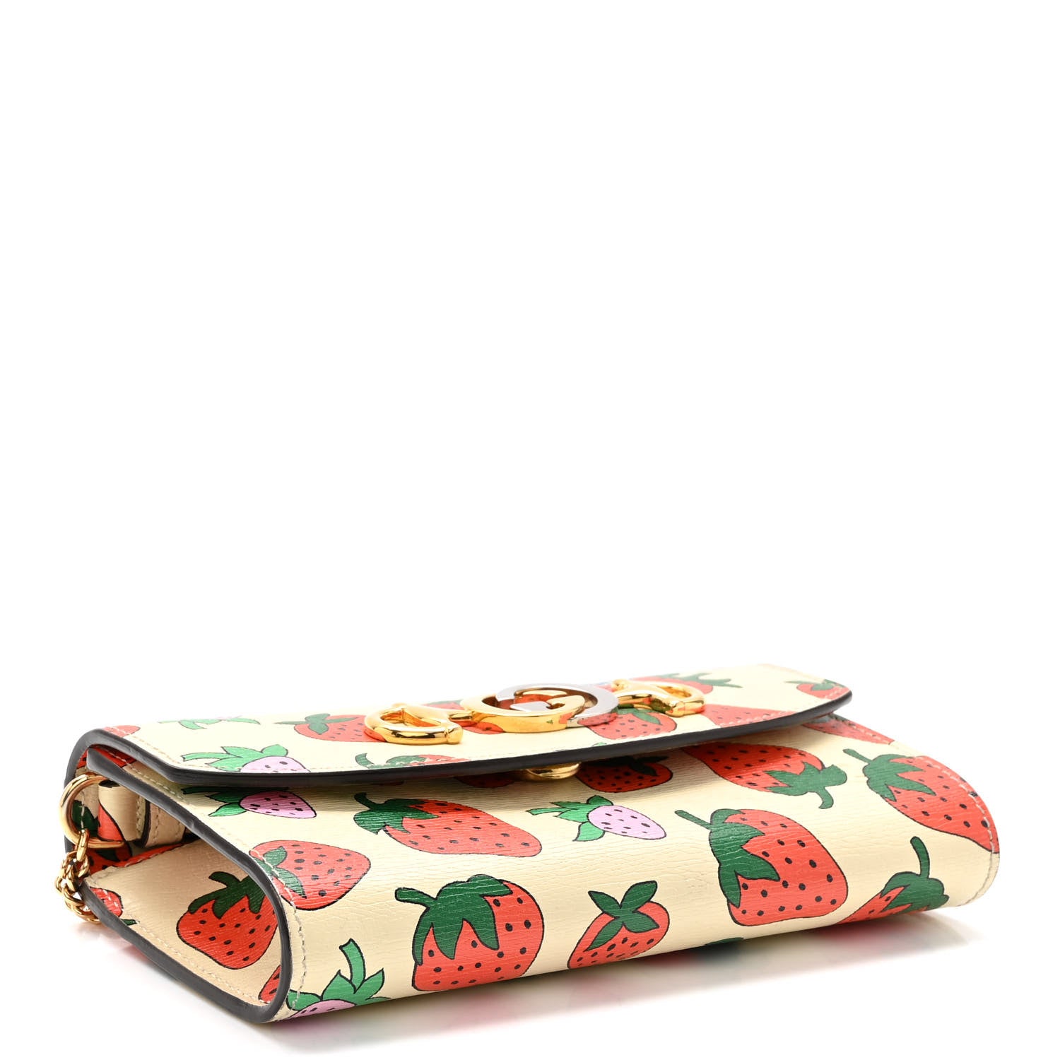 Gucci Calfskin Strawberry Print Mini Zumi Shoulder Bag Ivory Red 4 of 10