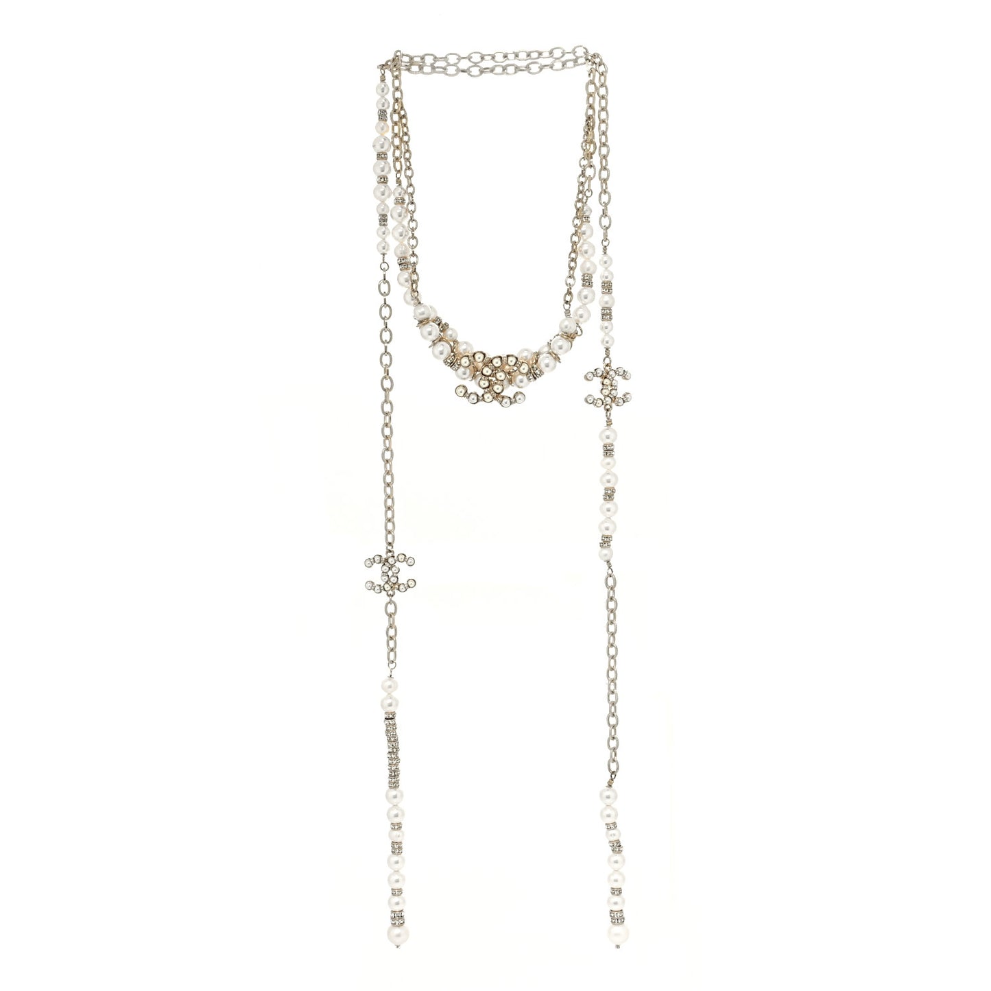 Pearl Crystal Nefertiti CC Dangle Choker Necklace Gold