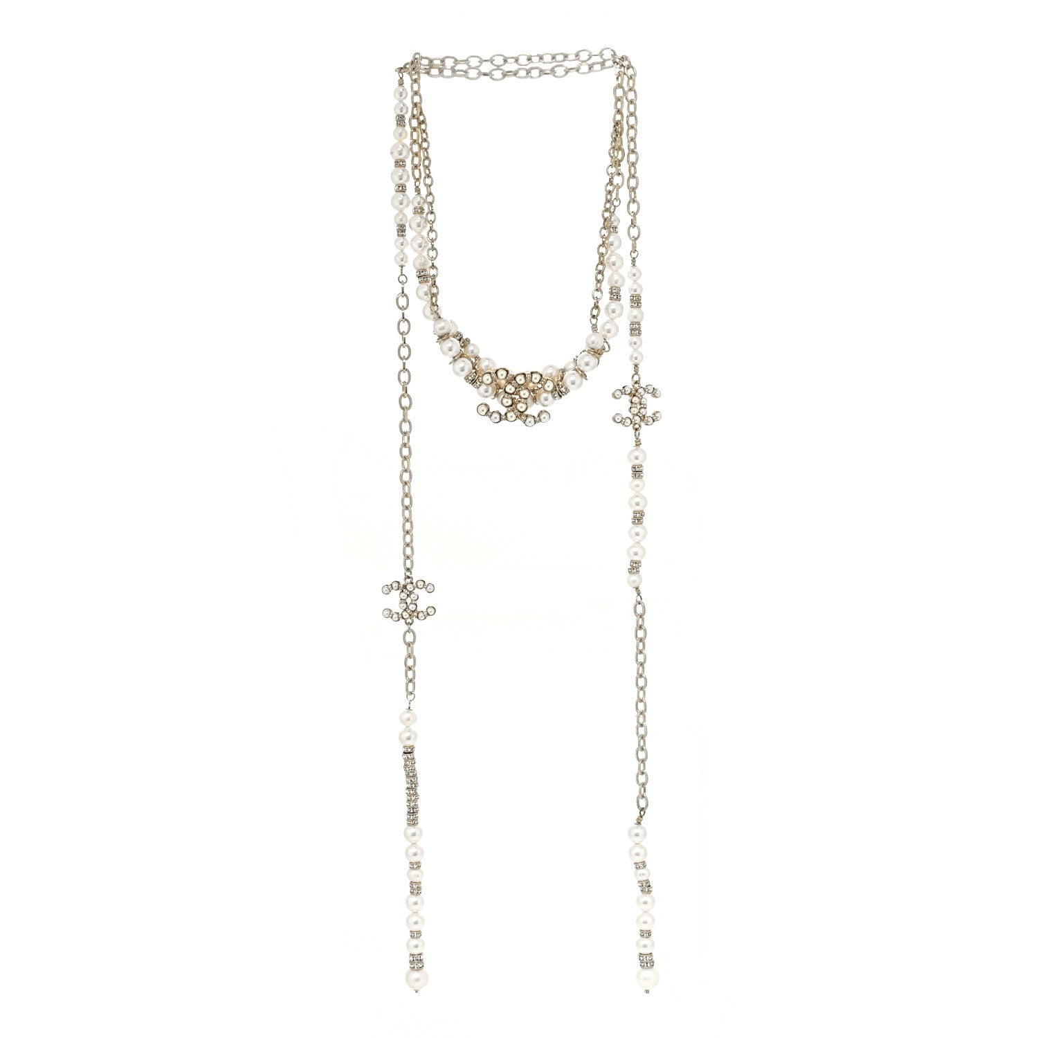 Chanel Pearl Crystal Nefertiti CC Dangle Choker Necklace Gold 3 of 4