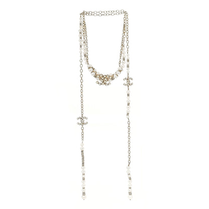 Chanel Pearl Crystal Nefertiti CC Dangle Choker Necklace Gold 3 of 4