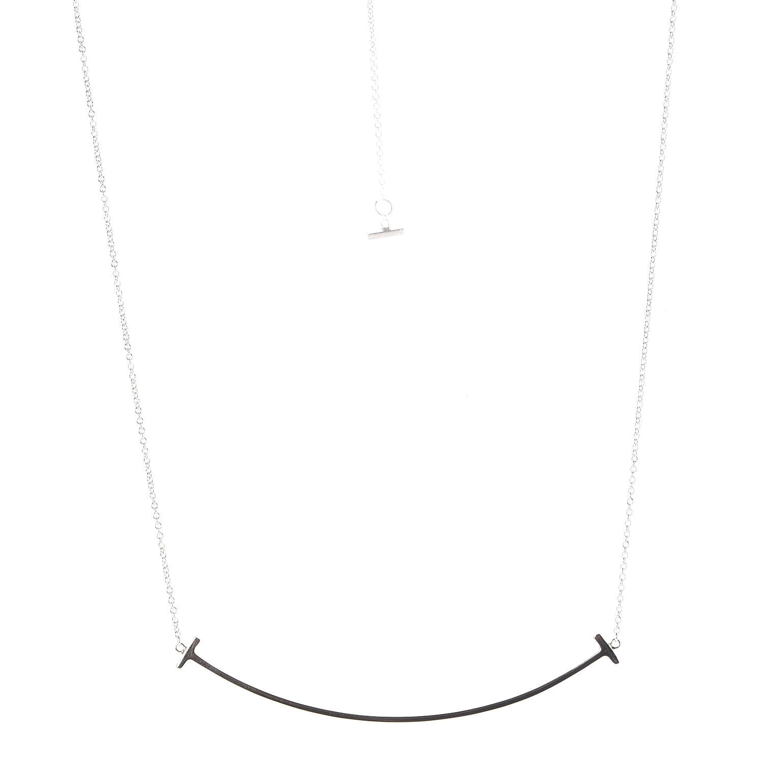 Tiffany Sterling Silver Large T Smile Pendant Necklace 3 of 6