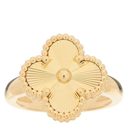 Van Cleef & Arpels 18K Yellow Gold Guilloche Vintage Alhambra Ring 52 6 1 of 4