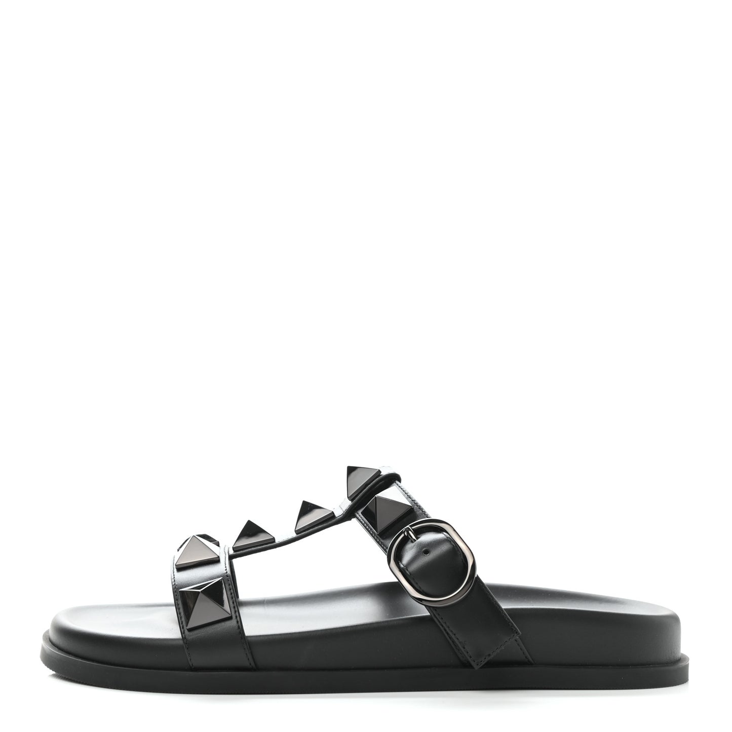 Calfskin Roman Stud Slide Sandals 37.5 Black