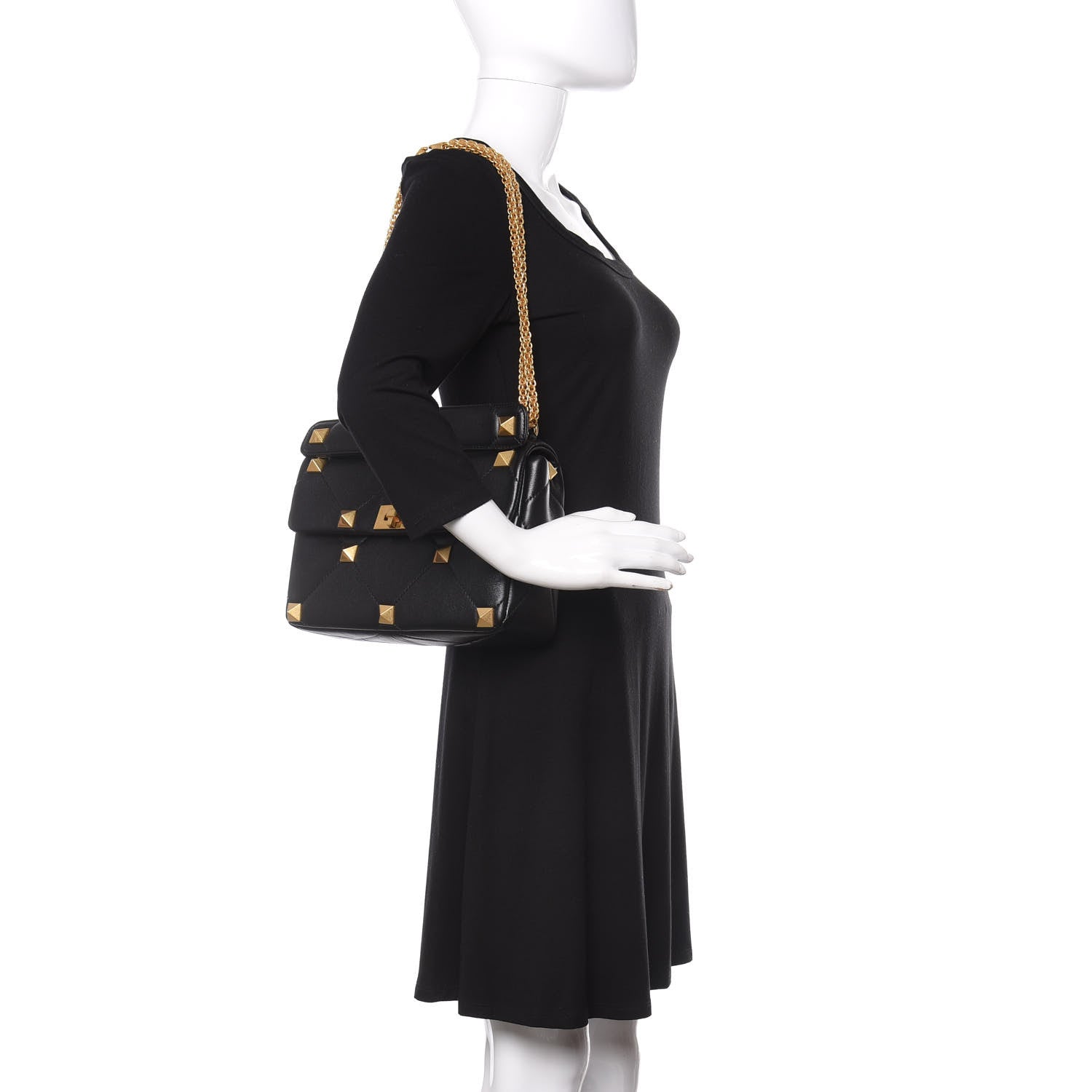 Valentino Garavani Nappa Large Roman Stud Shoulder Bag Black 2 of 9