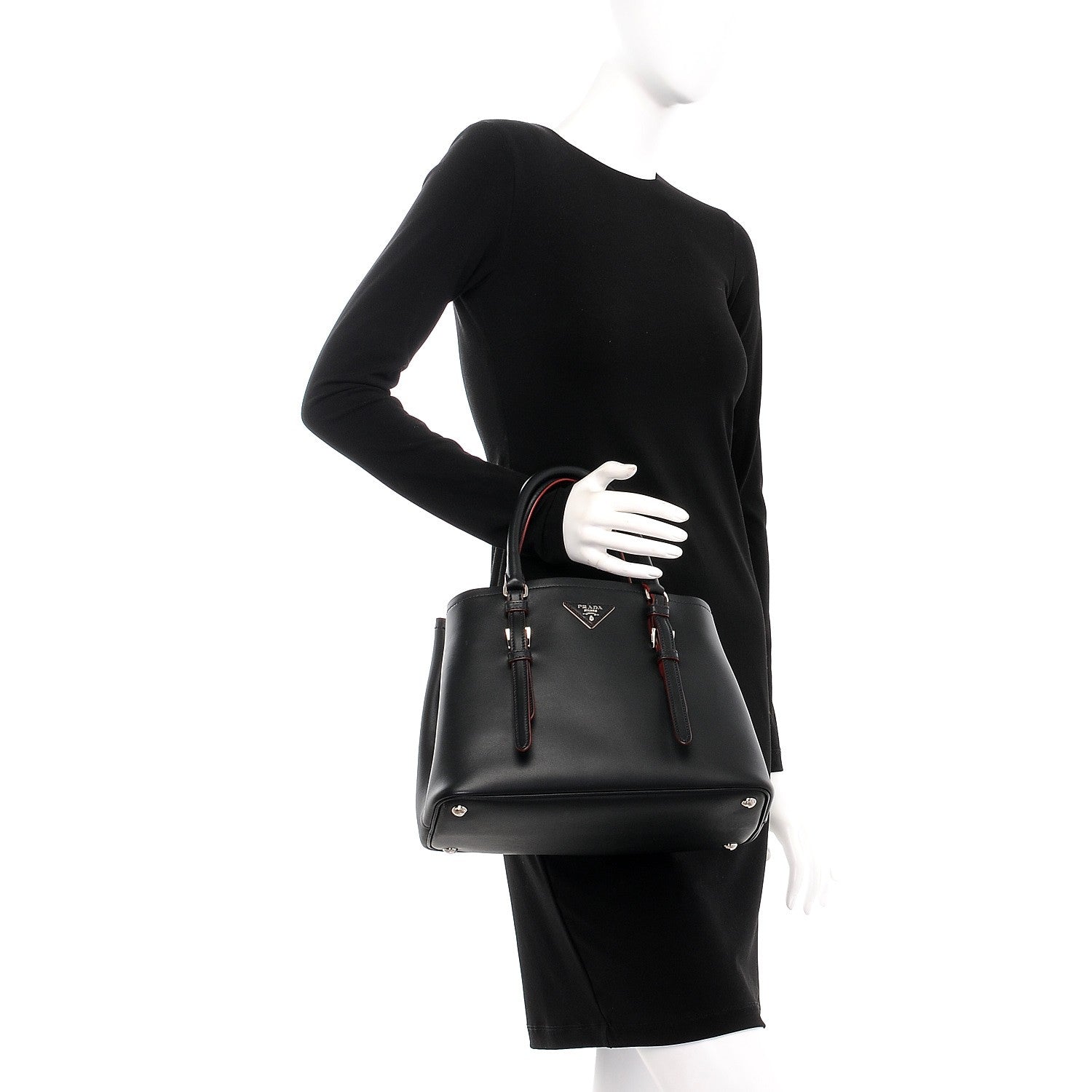 Prada City Calf Small Double Handle Tote Black 2 of 8