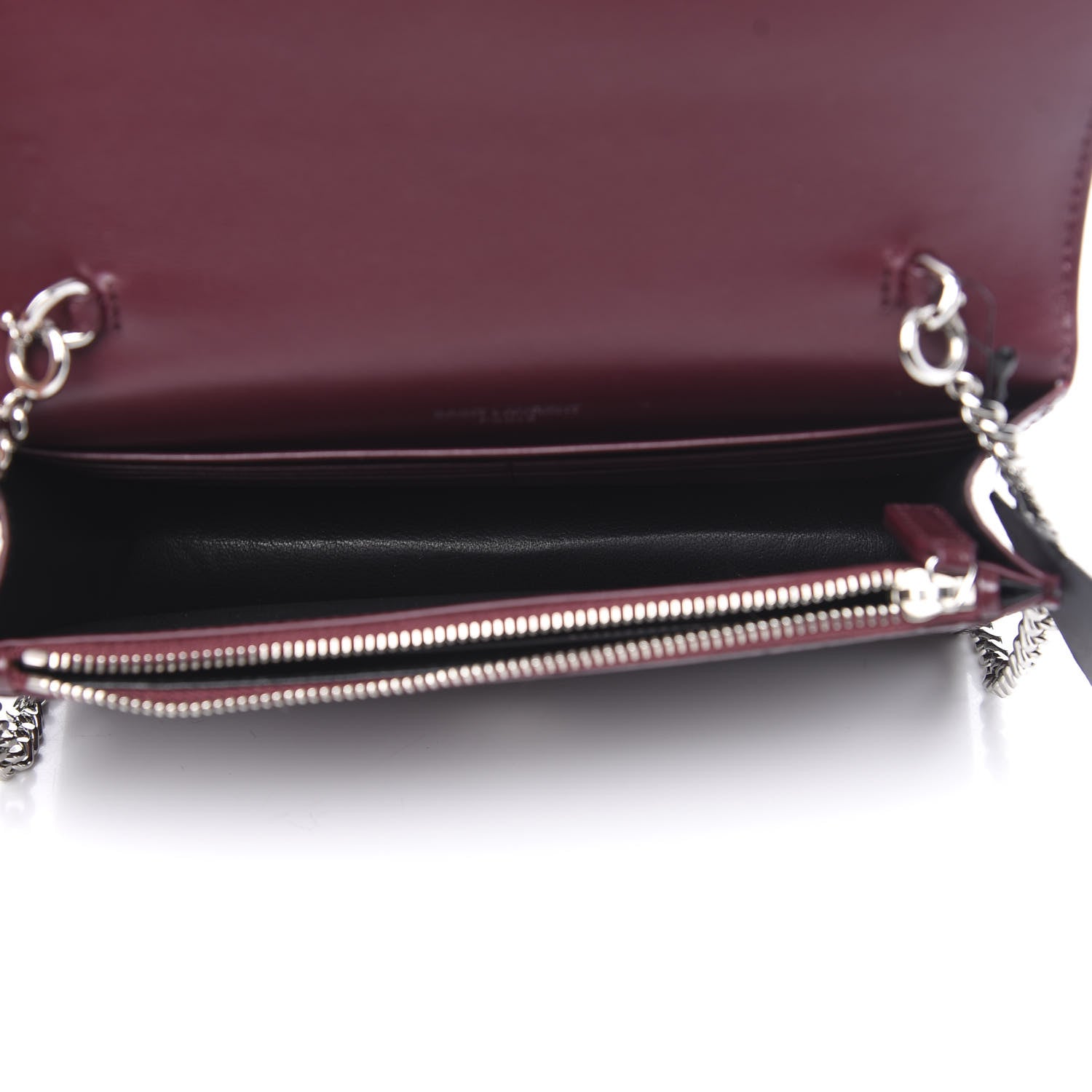 Saint Laurent Calfskin Crocodile Embossed Kate Monogram Tassel Chain Wallet Rouge Legion 5 of 8