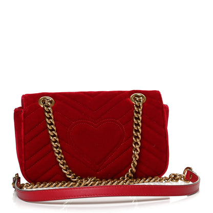 Gucci Velvet Matelasse Mini GG Marmont Shoulder Bag Hibiscus Red 3 of 12
