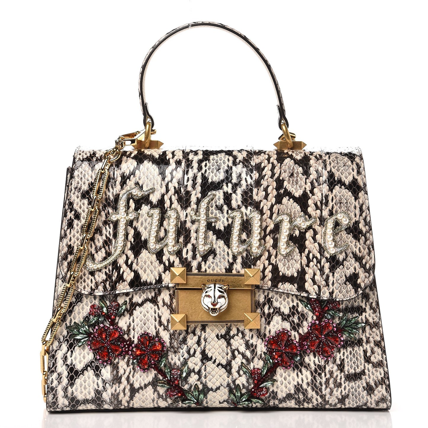 Snakeskin Embroidered Medium Osiride Top Handle Bag