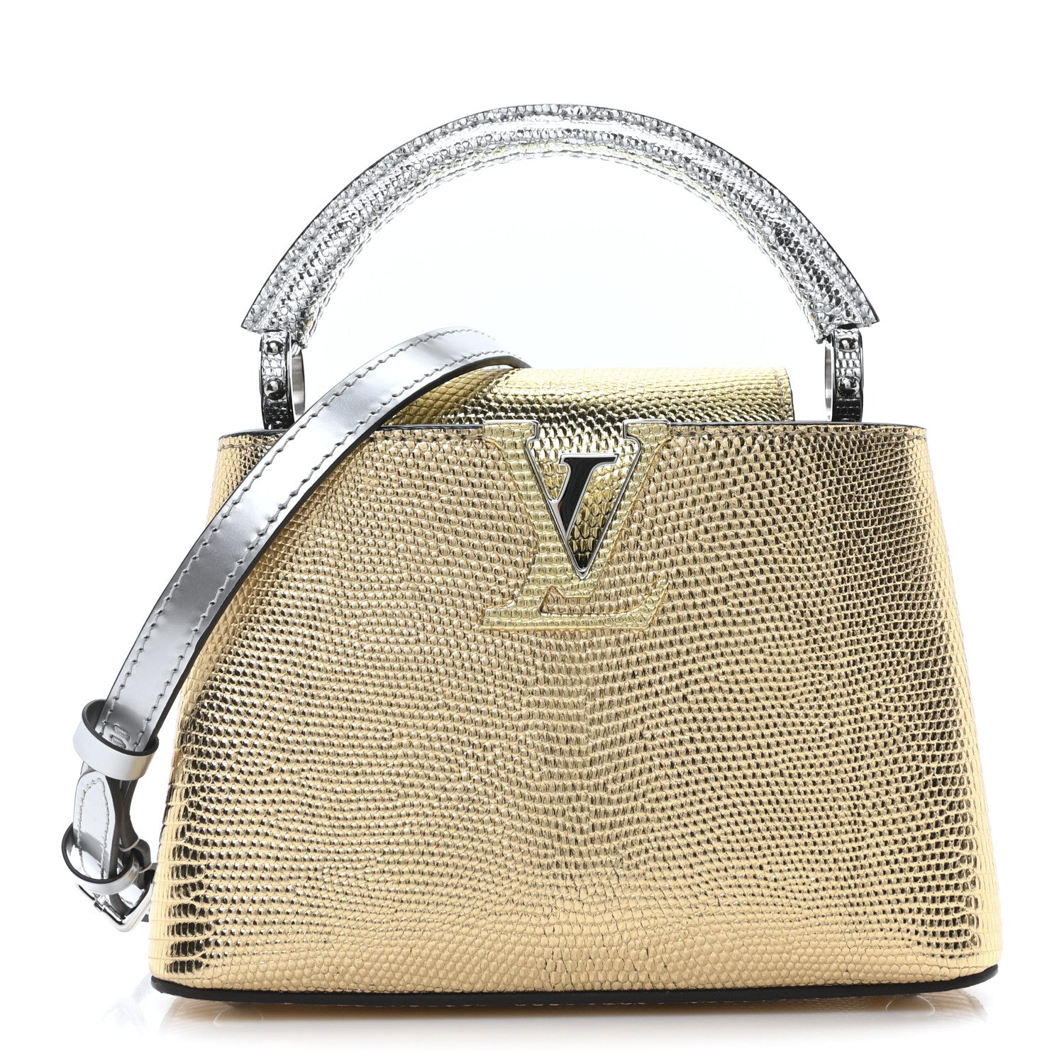 Louis Vuitton Metallic Lizard Capucines Mini Silver Gold 1717156