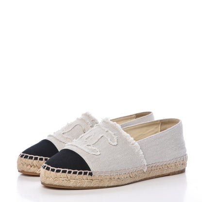Chanel Linen CC Espadrilles 37 Beige Black 3 of 17