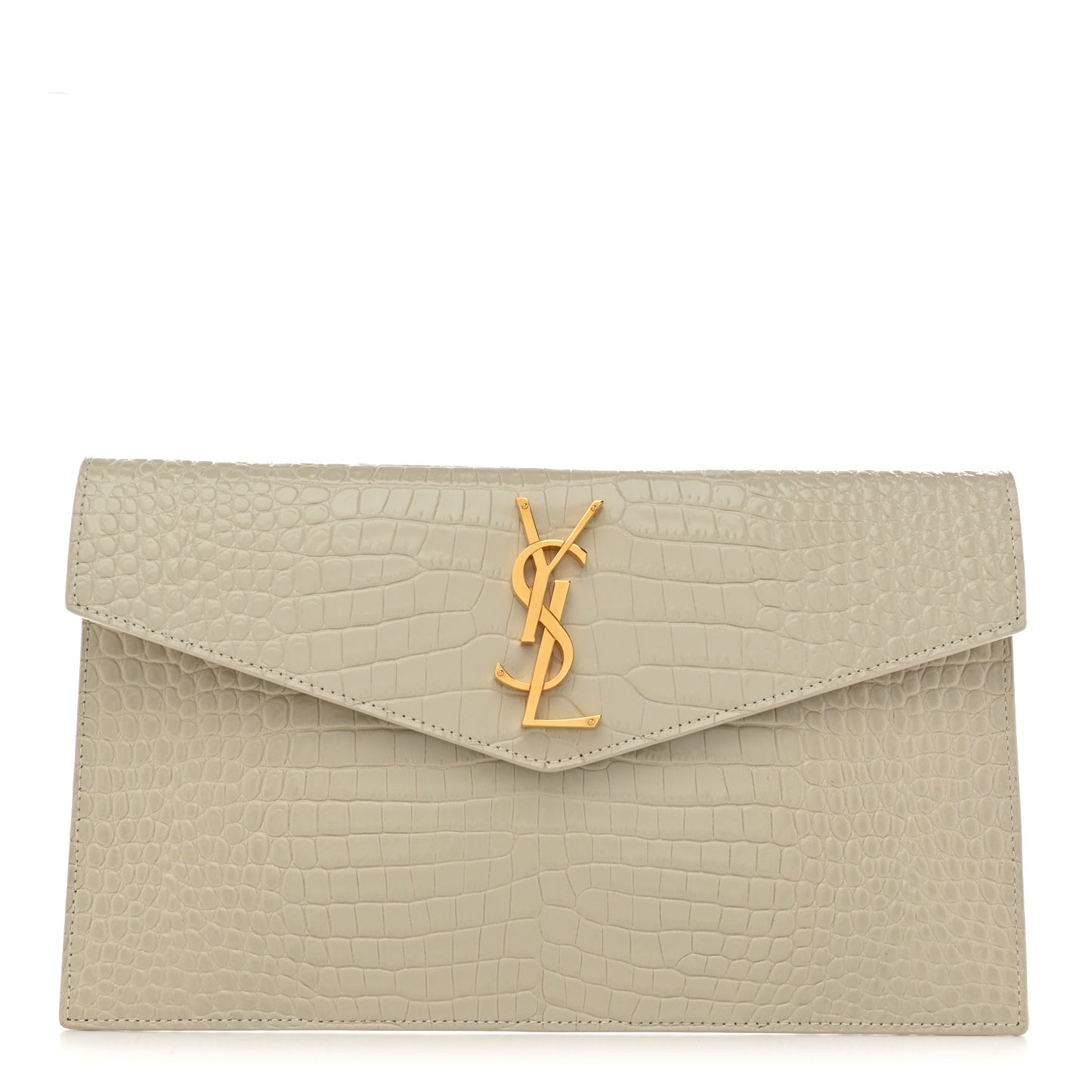 Calfskin Crocodile Embossed Uptown Monogram Pouch Crema Soft