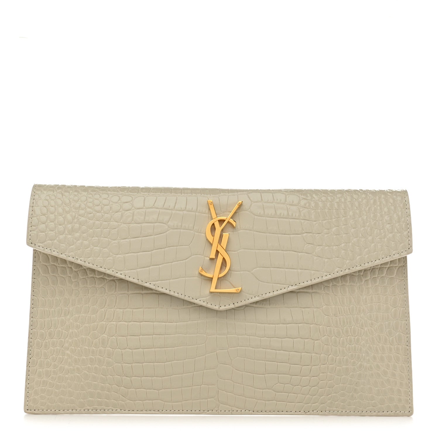 Saint Laurent Calfskin Crocodile Embossed Uptown Monogram Pouch Crema Soft 1 of 7