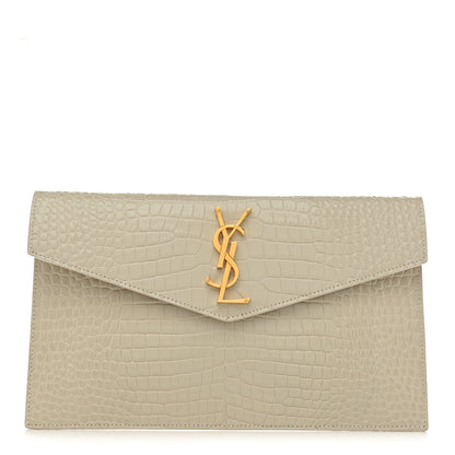 Saint Laurent Calfskin Crocodile Embossed Uptown Monogram Pouch Crema Soft 1 of 7