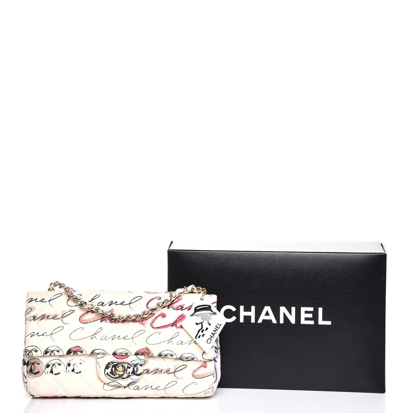 Nylon Printed Quilted Small Rue Cambon Flap Bag Off White