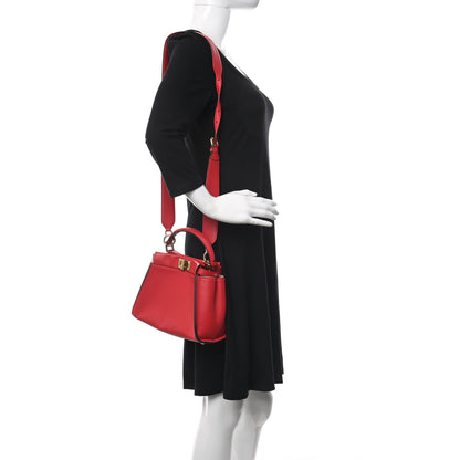 Fendi Vitello Seta Canvas FF Embroidered Mini Peekaboo Iconic Satchel Rosso Cardinale Multicolor 2 of 11