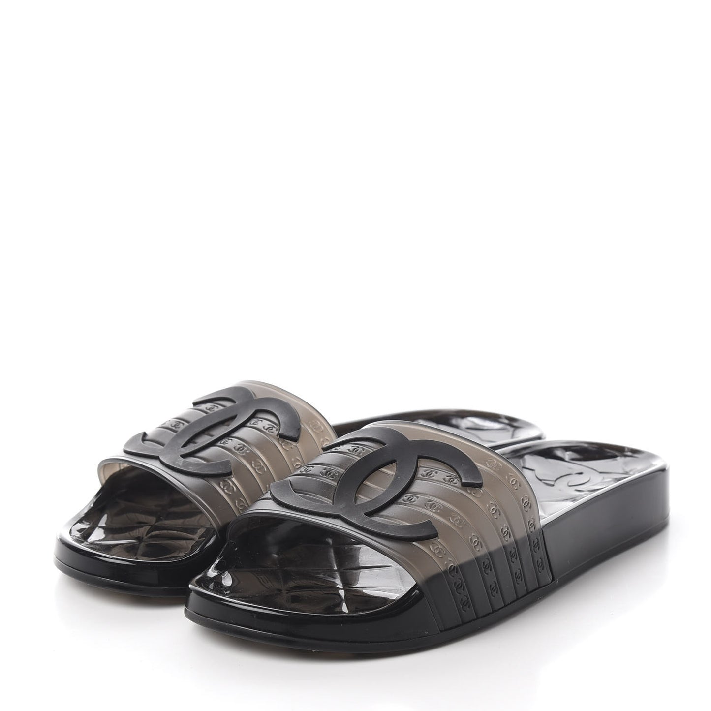 PVC CC Flat Slide Sandals 38 Black