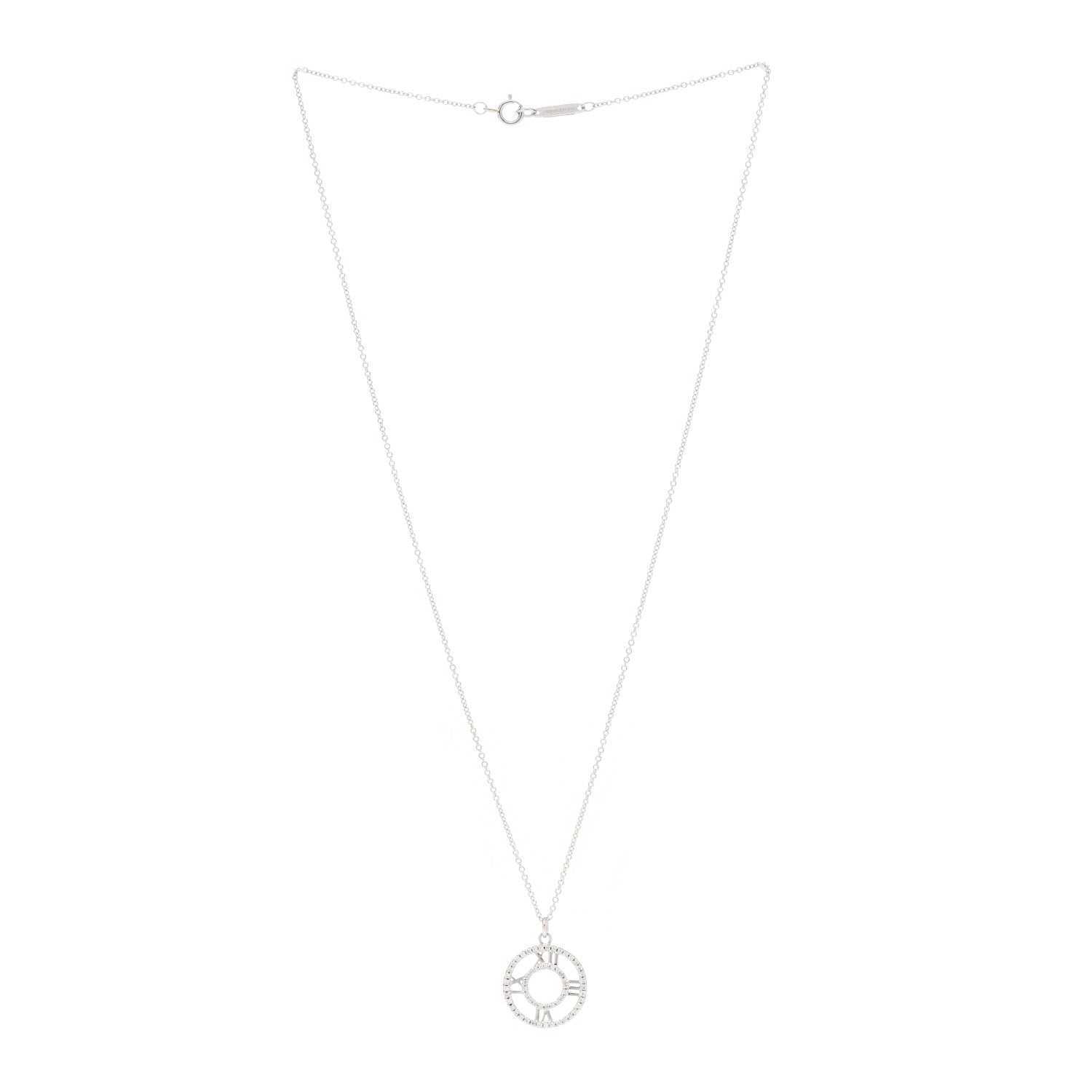 Tiffany 18K White Gold Diamond Small Atlas Open Pave Pendant Necklace 3 of 5