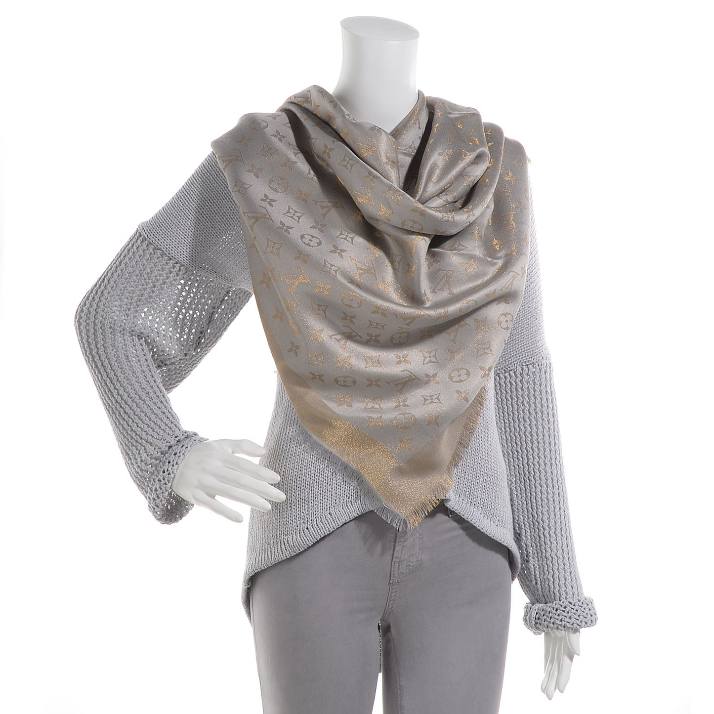 Monogram Silk Wool Shine Shawl Beige
