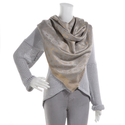 Louis Vuitton Monogram Silk Wool Shine Shawl Beige 2 of 5