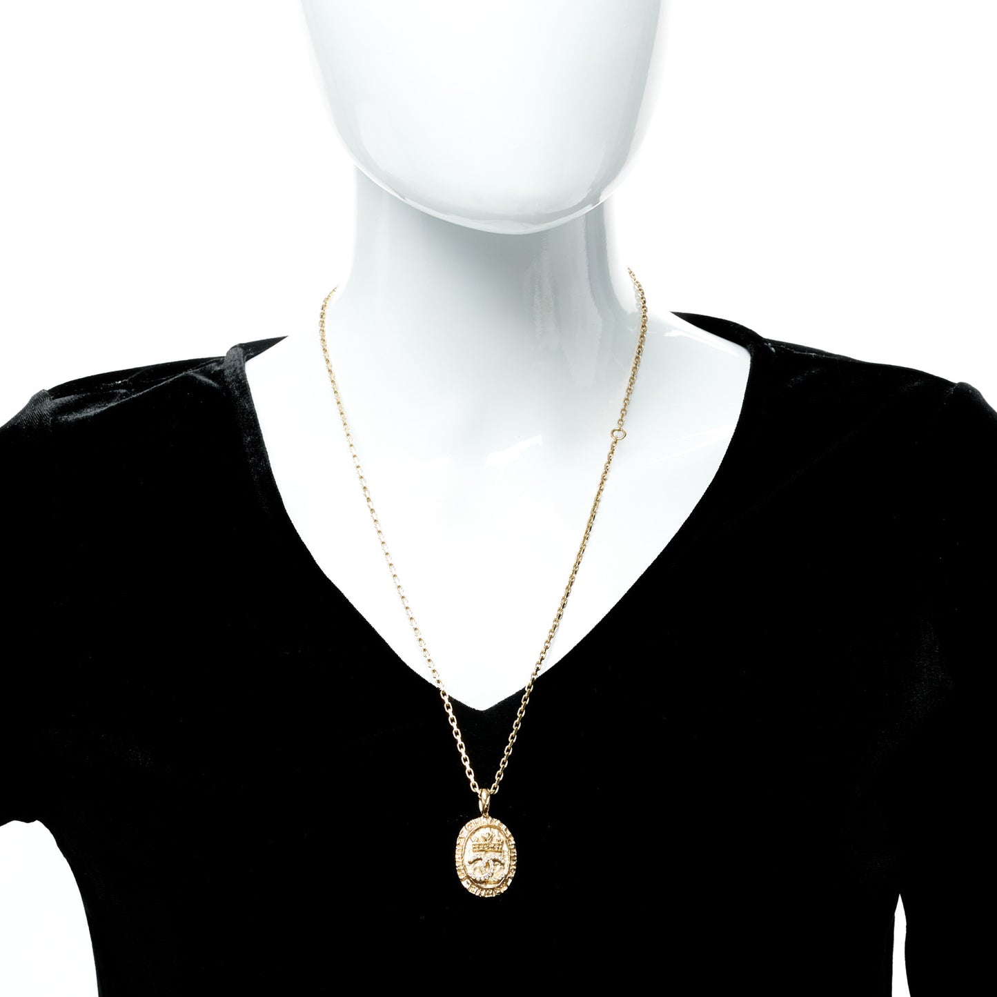Crystal CC Medallion Necklace Gold